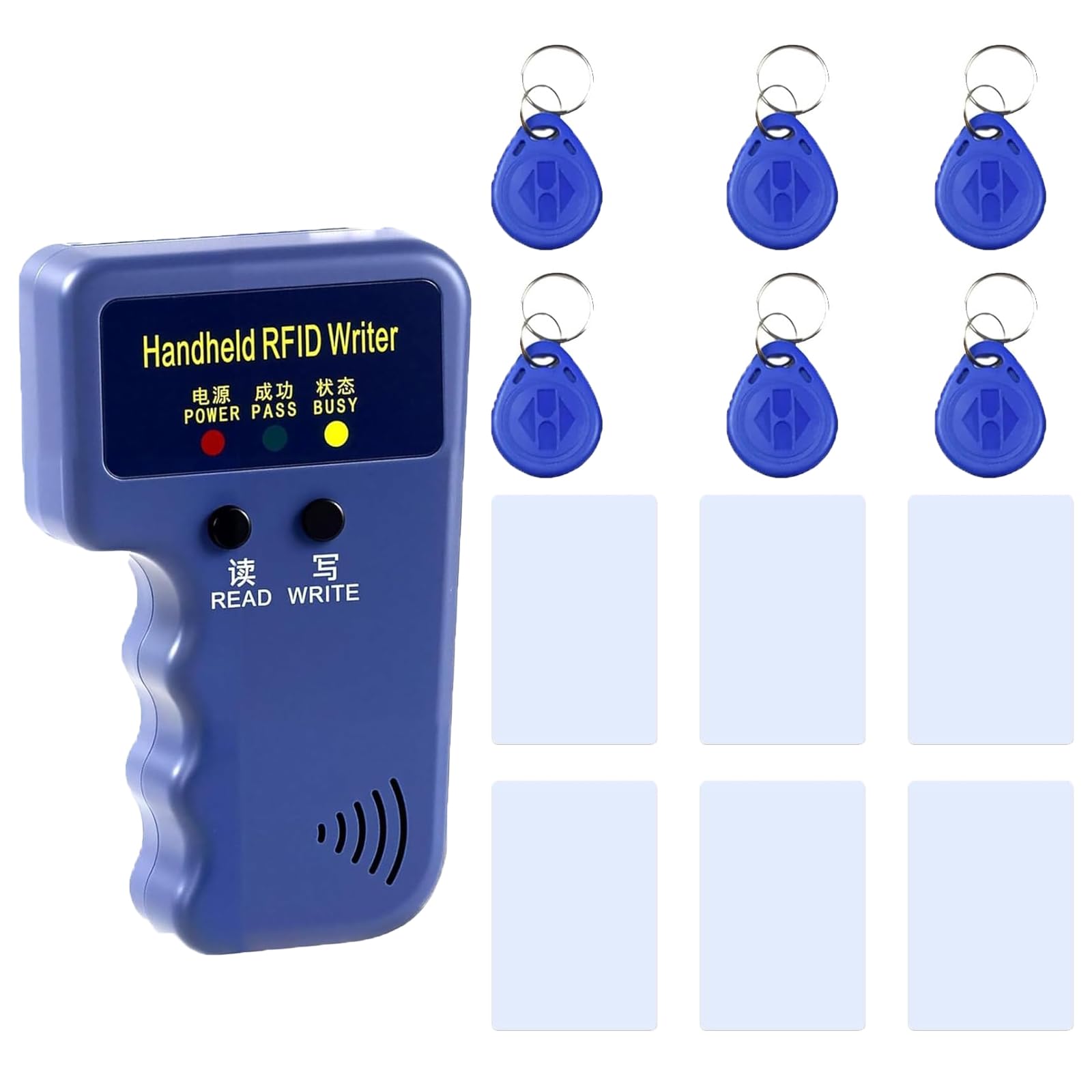 Photo 1 of RFID 125KHz Card Reader Writer Handheld Smart ID Card for T5577 or EM4305, Includes 6pc White Card and 6pc Blank Writable T5577 Keychains Christmas Stocking Stuffers for Men