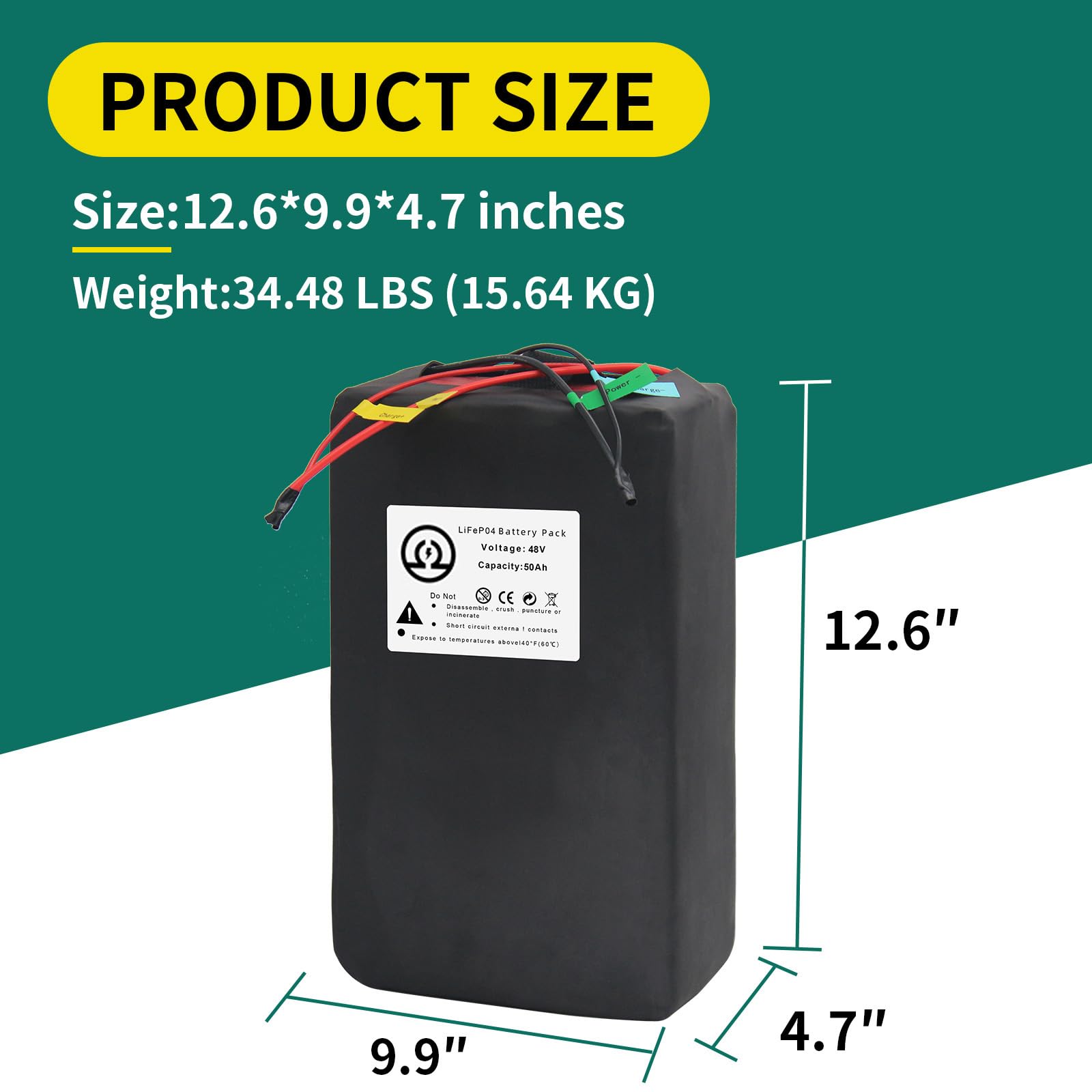 48V 52V 50Ah LiFePO4 Ebike Battery with 5A Fast Charger 50A BMS for 250W 500W 750W 1000W 1200W 1800W 2000W-3000W Motor