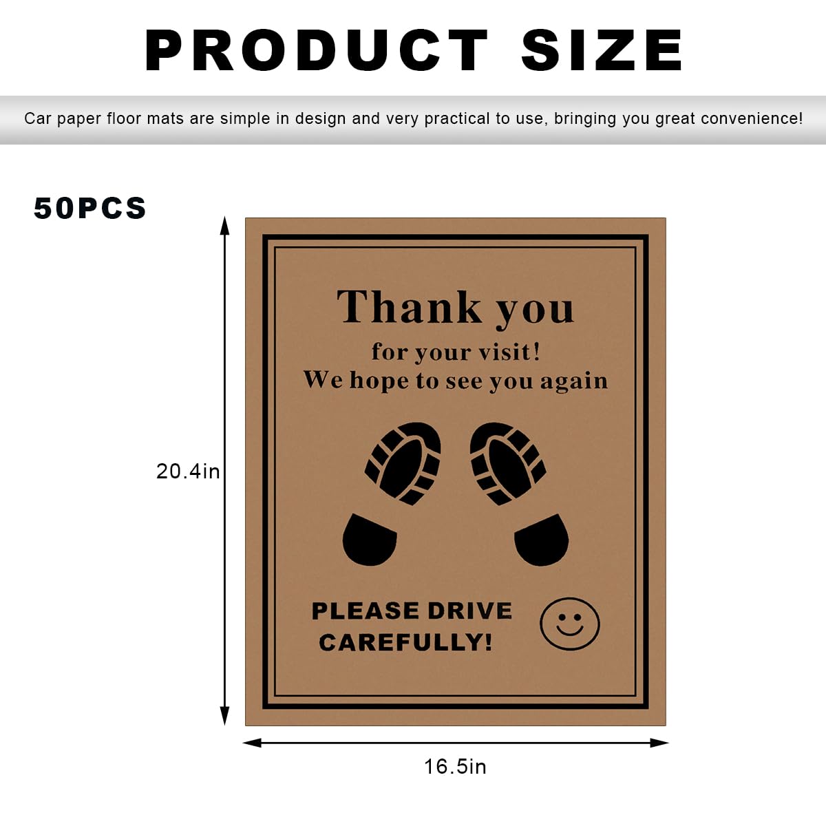 YTFRL 50 PCS Car Paper Floor Mats 16 x 20 Inch Disposable Car Floor Protector with Shoe Print — view 2