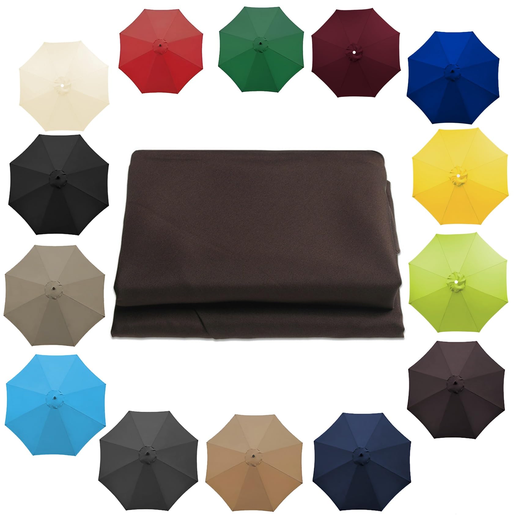 Parasol Umbrella Replacement Cover - 6.5'/8.8'/9.8' (200cm/2.7m/300cm) - Replacement Parasol Canopy 6 Ribs/8 Ribs Sun Umbrella Replacement Cloth(Color:Brown,Size:8 ribs-3m(9.8ft))