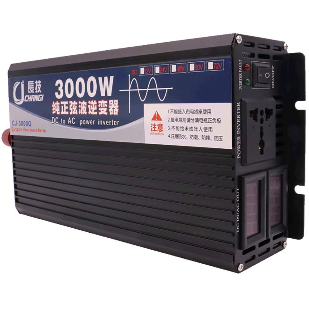 Onduleur à onde sinusoïdale pure 12V 220V avec transformateur convertisseur 2000W et double écran LCD