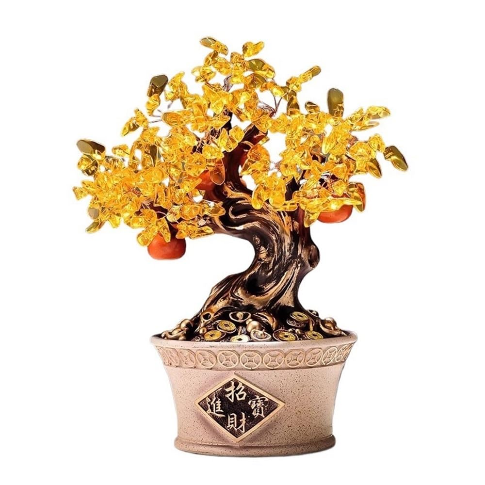 Money Tree Crystal Tree Bonsai Decoration, Feng Shui Reiki Balancing Home Table Ornament Crystal Tree(Beige)