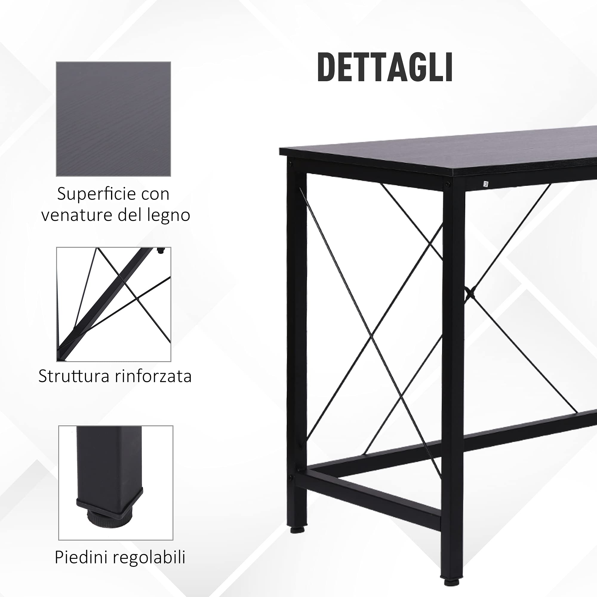 HOMCOM Scrivania Spaziosa Nera e Finitura in Rovere Perfetta Postazione da Lavoro per Casa e Ufficio a Forma di L con Soluzione Angolare Finitura in Rovere 150x150x76cm Nera