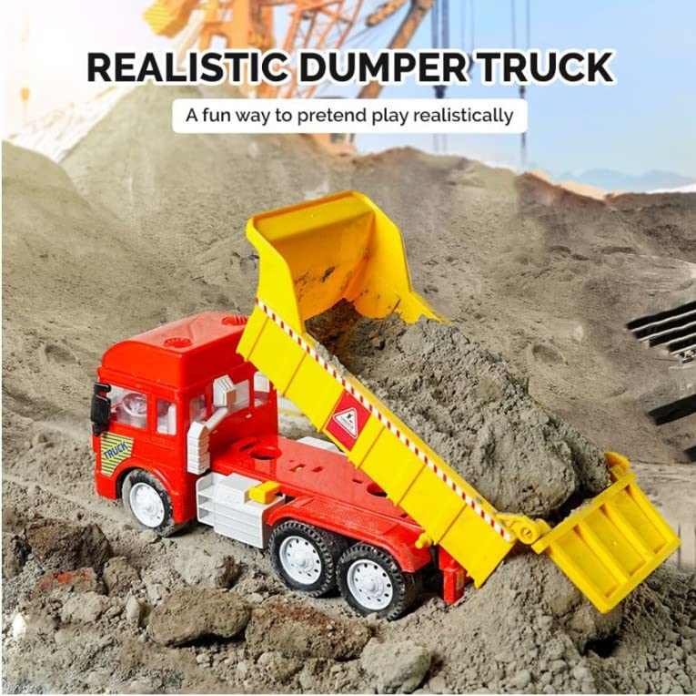 Image of Kid Unbreakable Friction Powered Engineering Dumper Construction Toy With Lift Up The Bucket Pull Back Vehicles Toys With Light & Sound Dump Truck For Boys And Girls