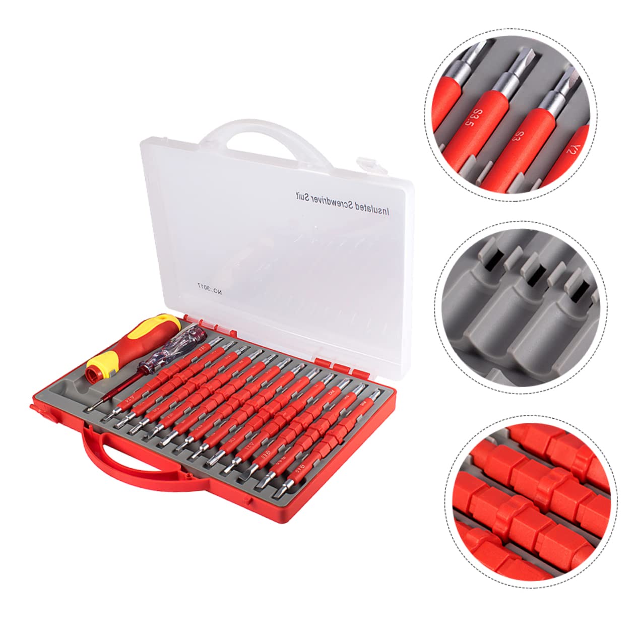 Mini Destornillador Eléctrico Aislado de Acero Estuche Portátil para Kit Herramientas Electricista en Trabajos Profesionales y Home DIY