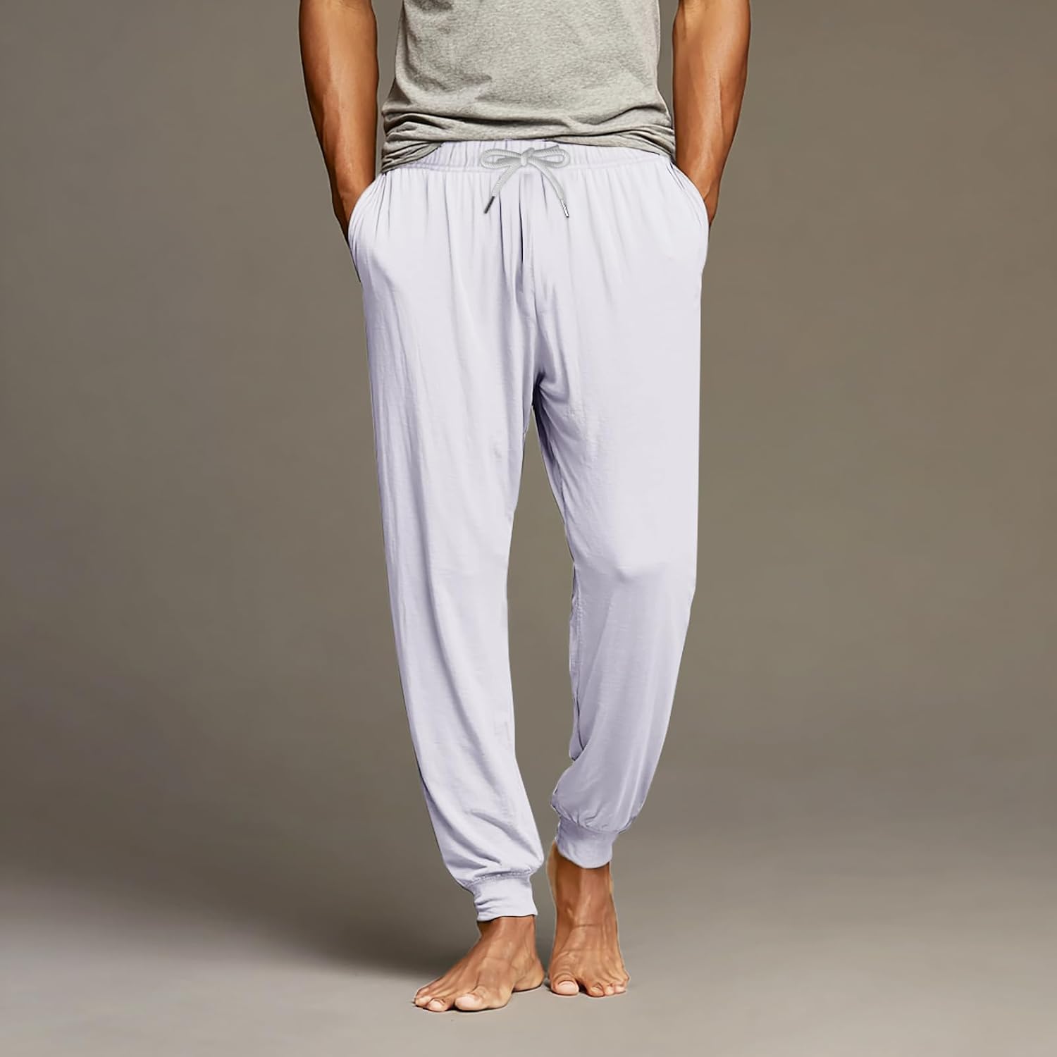 WENKOMG1 Men's Pajama Pants, Solid Pj Bottoms Elastic Waist Lounge Jogger Sleepwear Pants with Pockets, M-3XL