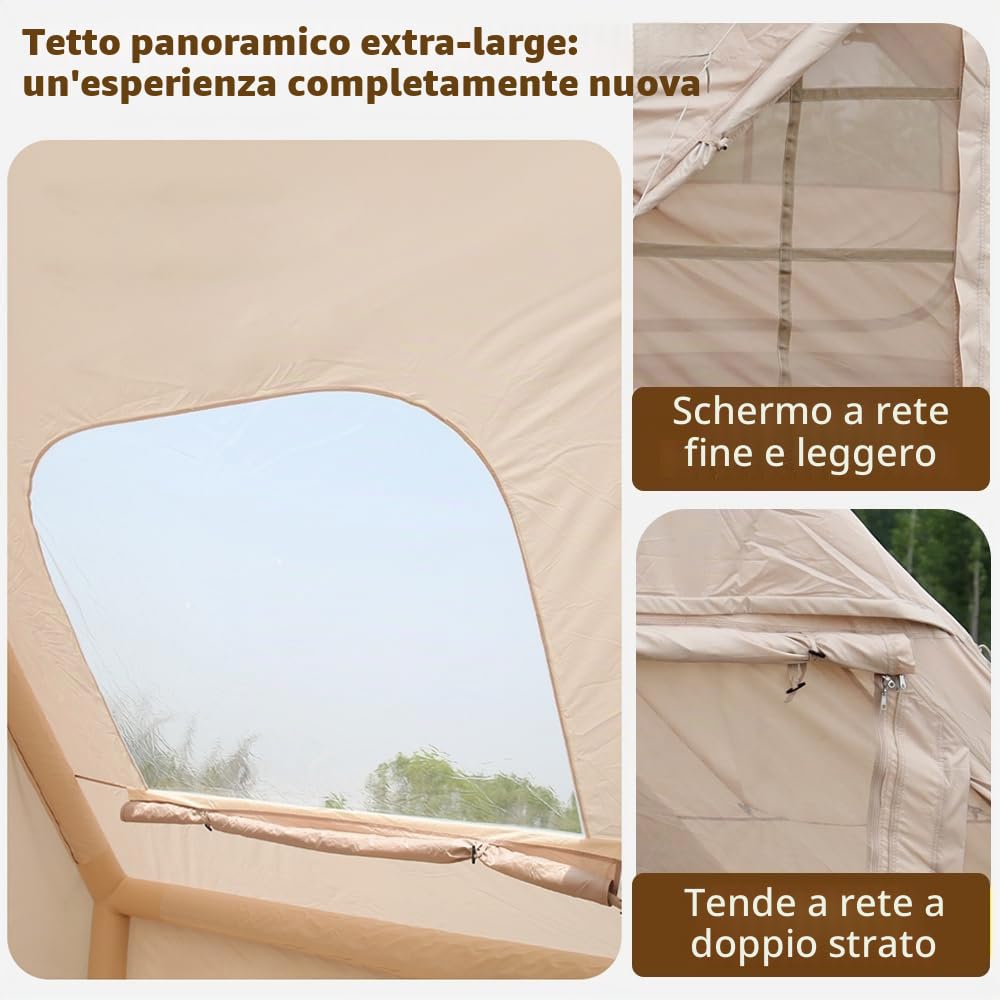 Tenda gonfiabile, tenda da campeggio con lucernario, tenda gonfiabile per 2-4 persone con pompa ad aria, tessuto Oxford impermeabile per stagioni, montaggio rapido, tenda familiare