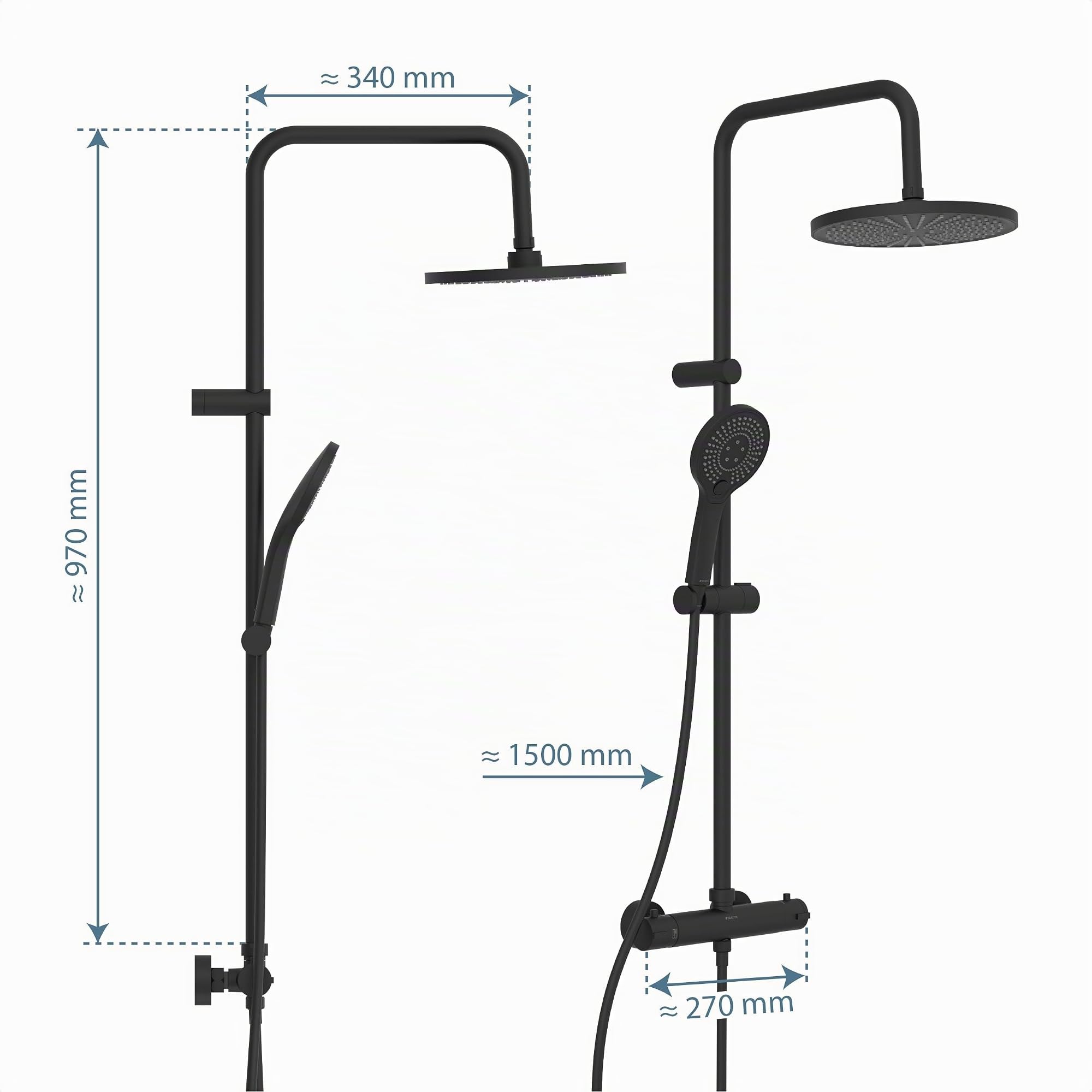 SCHÜTTE ADRIA 60171 Duschsystem mit Thermostat, Duschset mit großer Regendusche (Ø 24 cm) und verstellbarer Handbrause, Brauseset mit Duschstange, Duschsäule Duschpaneel, Schwarz