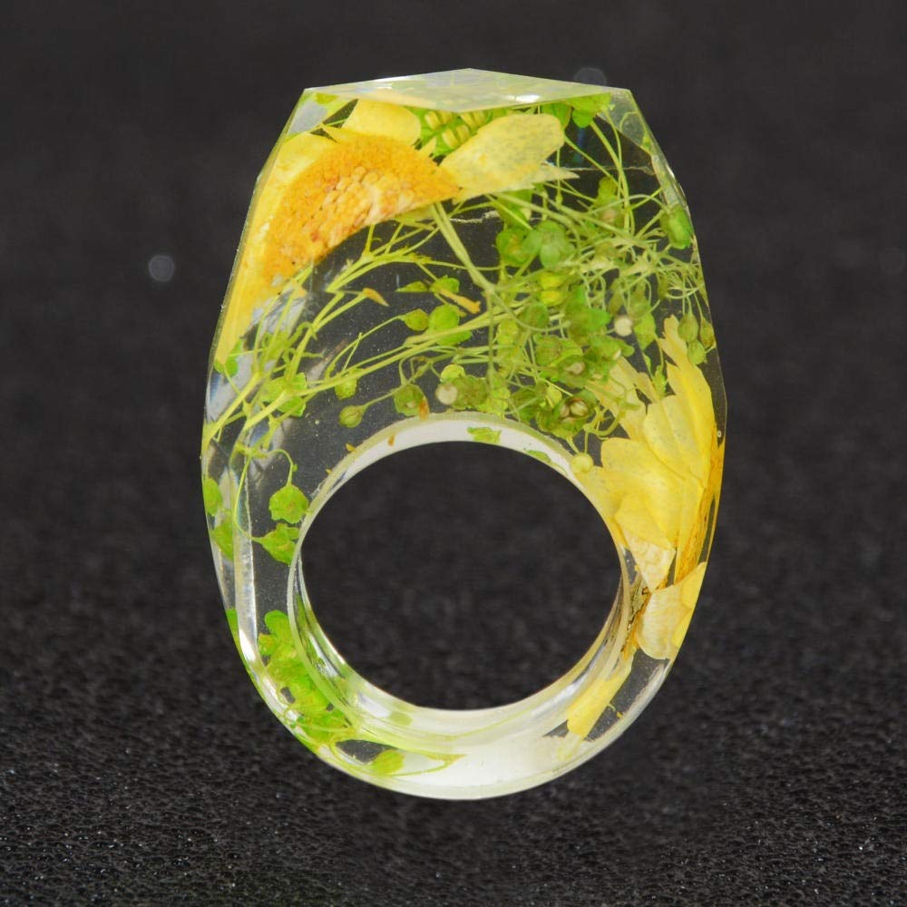 OwKay Gioielli fatti a mano Anello geometrico in resina di cristallo con fiori di crisantemo all'interno Anelli a fascia per i regali di nozze della sposa