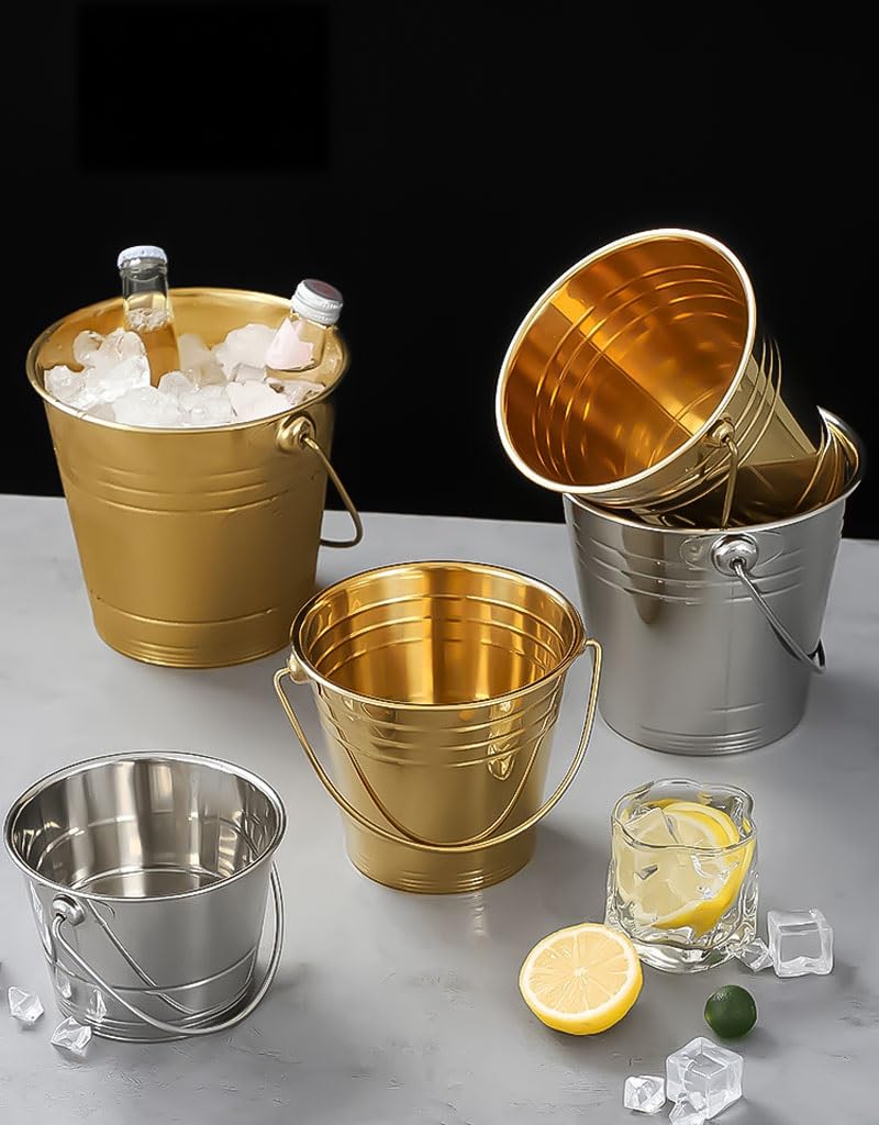 Cubo de hielo, cubo for enfriar bebidas, paquete de 2, cubo de hielo grueso de 3 litros con asas fáciles de transportar, cubo de hielo for cerveza, vino, champán, barra de casa, soporte for hielo(Gold