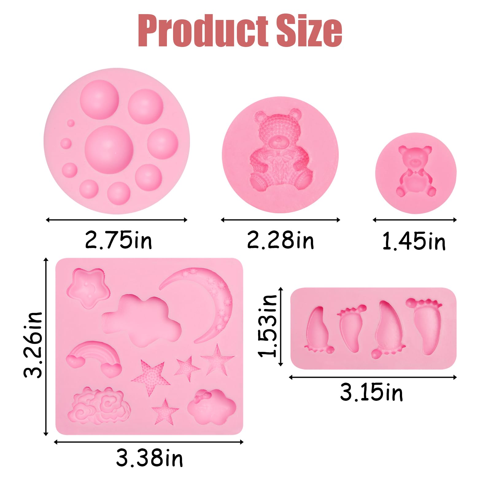 Moldes de silicona para fondant de oso, 5 unidades, molde de chocolate con forma de nubes de estrella y luna para baby shower, molde de cuentas para decoración de pasteles, caramelos, cupcakes