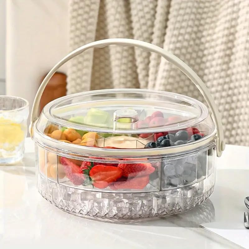 Snack Serving Tray with Lid – 5 Compartment Fruit Platter with Handle – Multi-Section Container for Candy, Dry Fruits, Appetizers, Party Use (1Pcs)