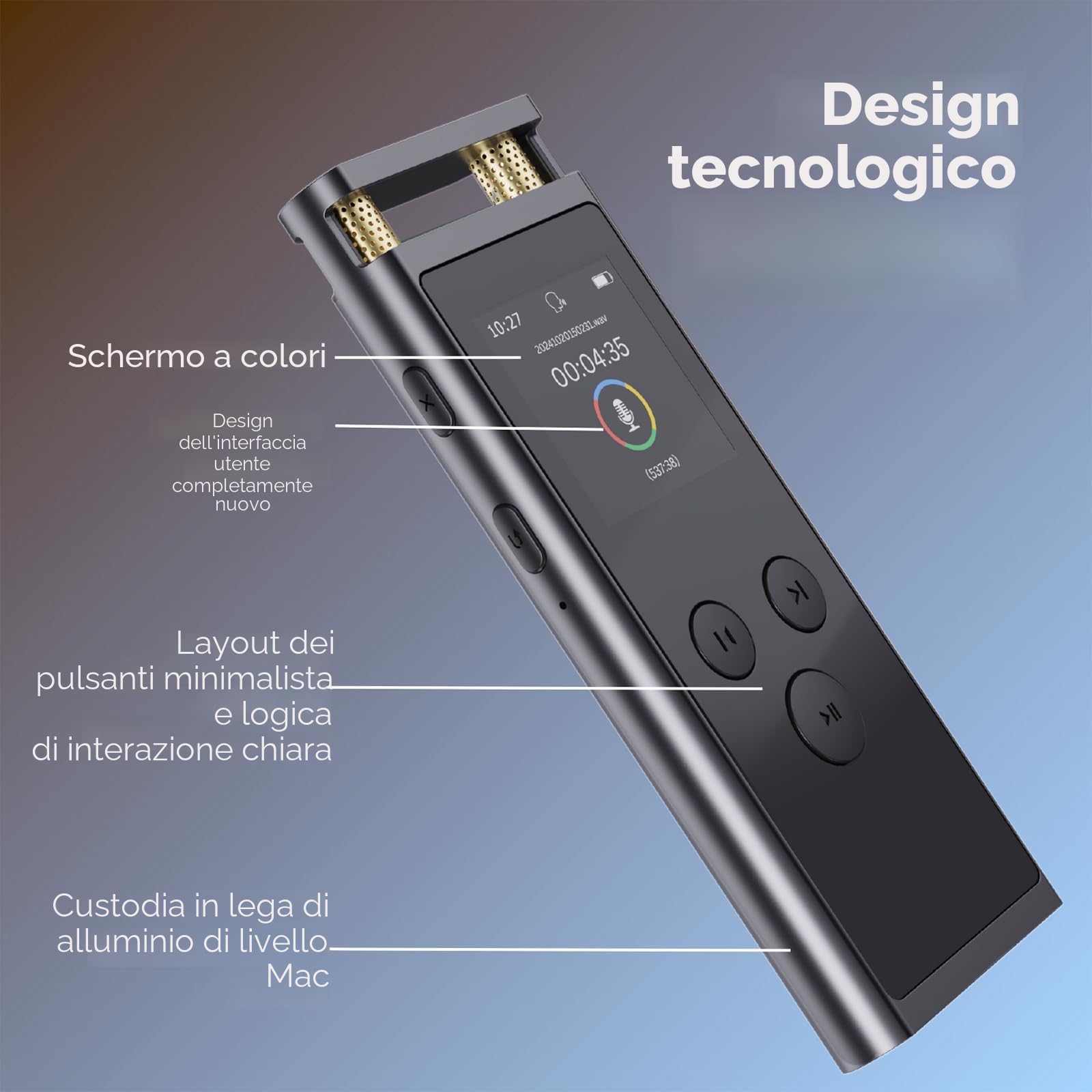 Registratore Vocale AI con Attivazione Vocale - Trascrivi e Riassumi con Tecnologia AI, Supporta 102 Lingue, Controllo App, Registratore Audio Digitale per Riunioni, Lezioni (black)