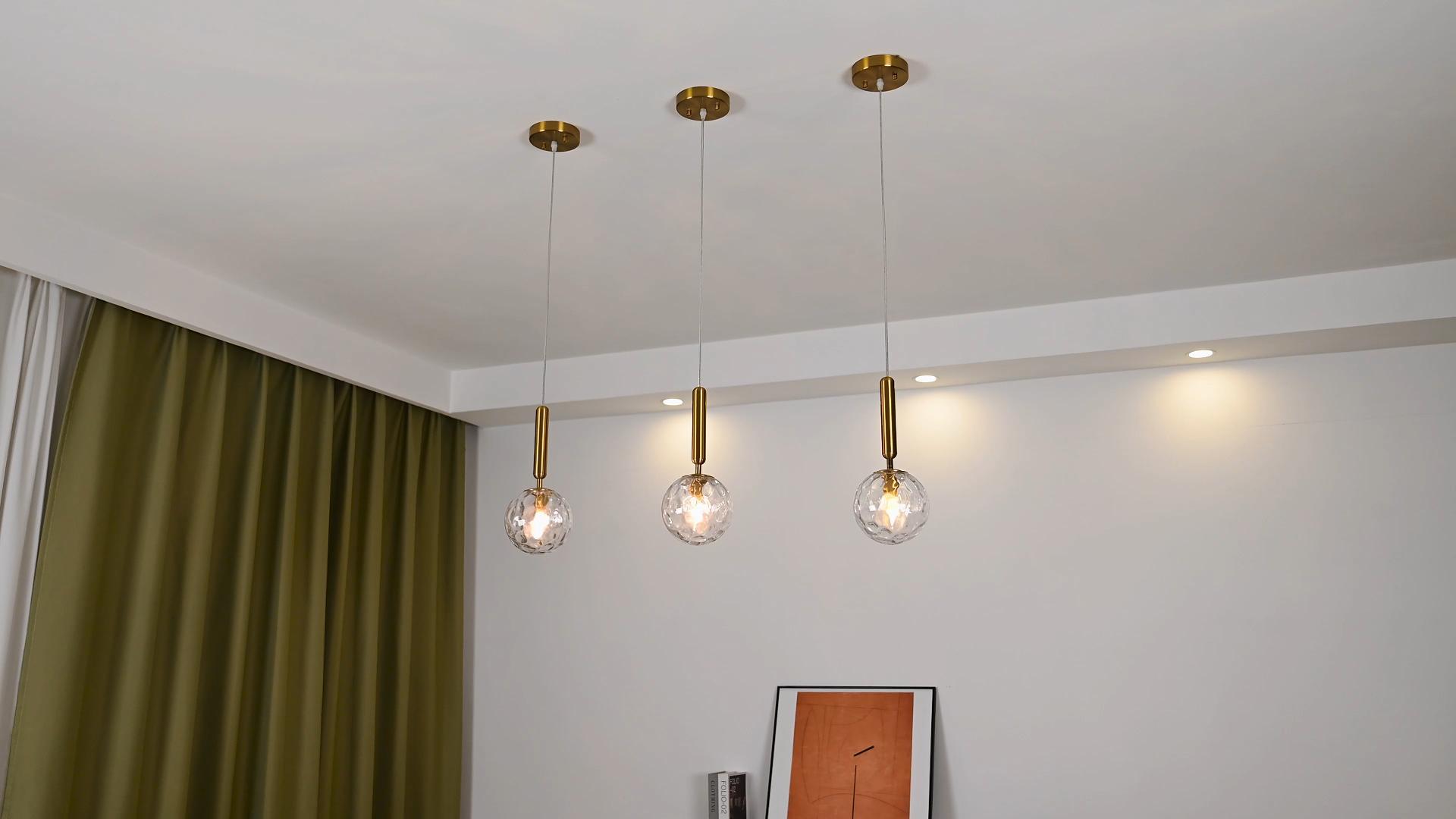 Image of Modern Gold Pendant Light Hanging Fixture Light for Kitchen Island Mid Century with Globe Pendant Light Clear Glass Pendant Lighting for Living Room Bedroom Entryway (2 Pack)