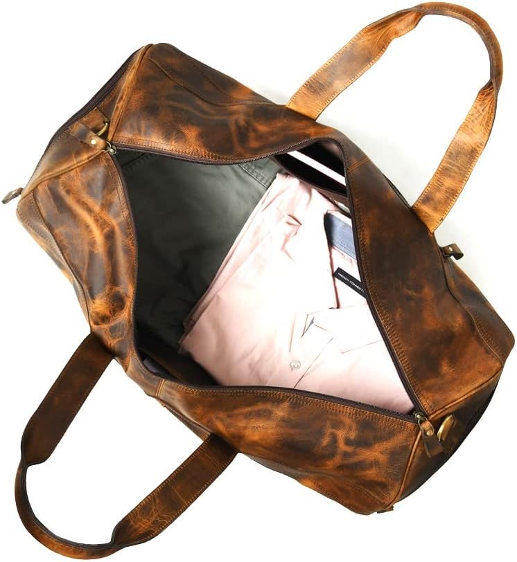 Full Grain Leather Duffle Bags for Men | Genuine Buffalo Leather Travel Overnight Weekender Luggage Bag | Holdall Garment Mens Duffel Bag for Gym Sports | Large 24" Classic Vintage Duffel Bag - Image 5
