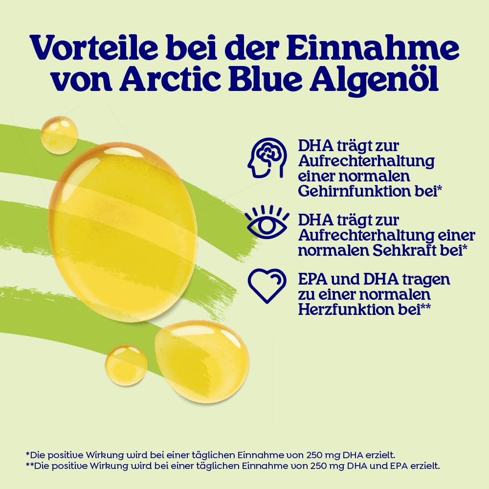 Arctic Blue Premium Omega 3 veganes Algenöl 150 ml – 850 mg DHA & 425 mg EPA pro Portion – hochdosiert, vegan & flüssig – Orangengeschmack – nachhaltig produziert