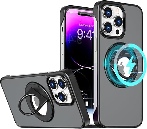 Funda magnética compatible con iPhone 15 Pro Max, sin marco con soporte de anillo compatible con carga inalámbrica MagSafe, funda ultradelgada