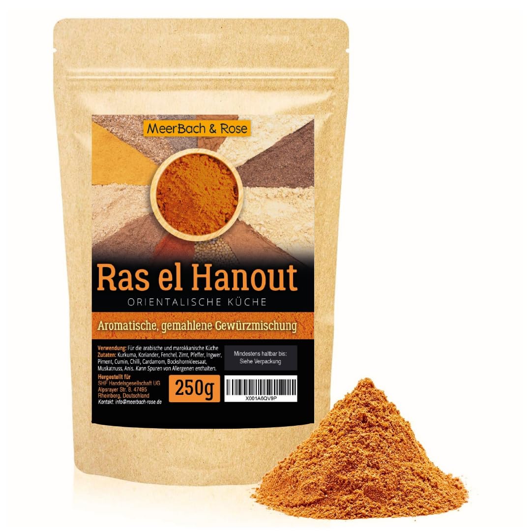 Ras el Hanout, orientalische Gewürzmischung, 250g gemahlenes Raz el Hanut Gewürz, marokkanisch arabische Gewürzmischung für Tajine, Couscous und mehr