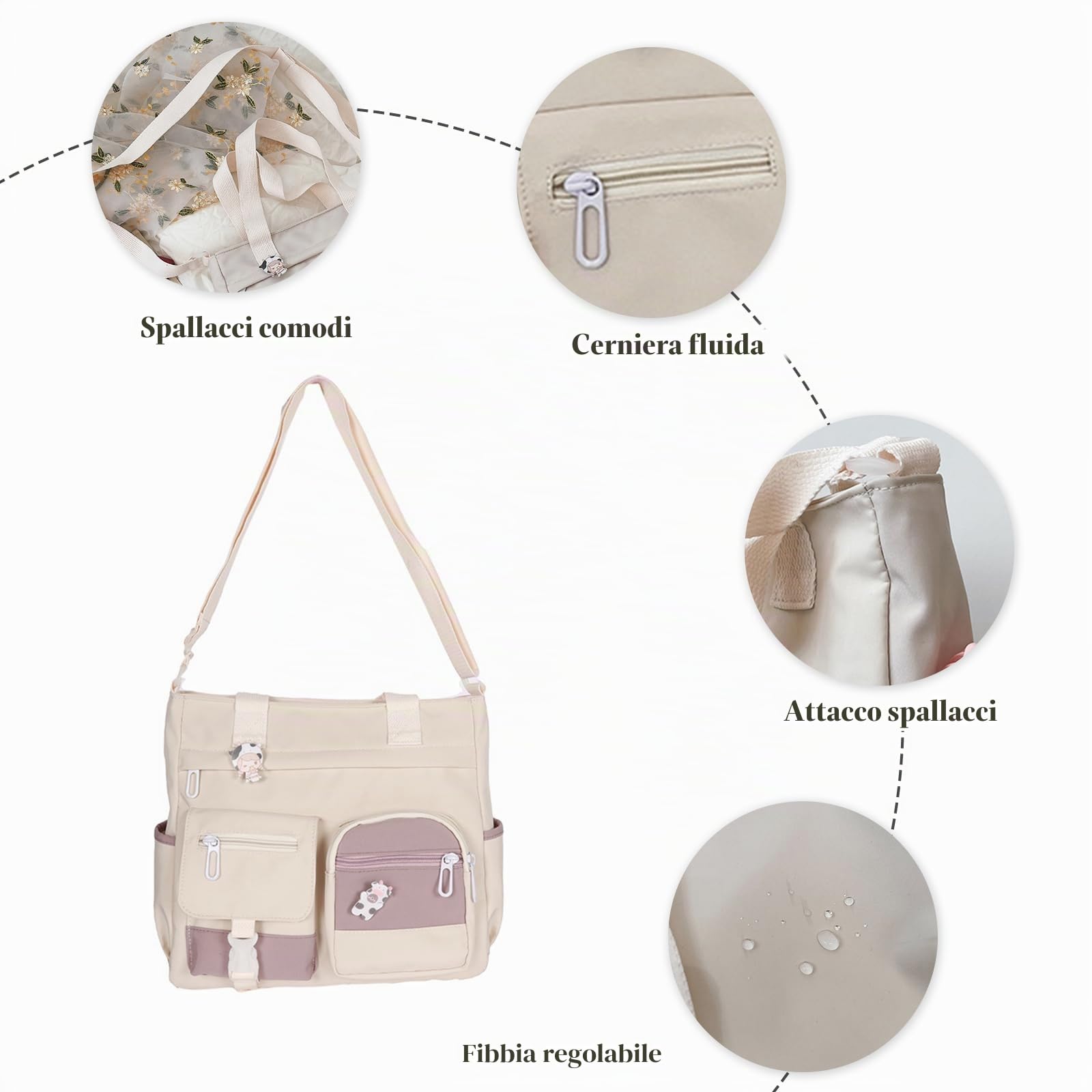 Borsa a Tracolla per Ragazze Un Simpatico Orsetto Borse a Spalla Nylon Borsetta Donne Borsa Messenger per Scuola Viaggio Uso Quotidiano Viola
