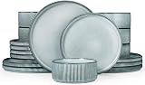 Richmount Star Plates and Bowls Set, 18 Pieces Dinner Sets for 6 People, Stoneware Dinnerware Sets with Dinner Plates/Salad Plate/Cereal Bowls, Dishwasher & Microwave Safe, Smoky Blue - 1