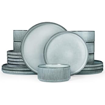 Richmount Star 18-Piece Plate Set Crockery Set for 6 People Stoneware Crockery Set Anti-Scratch Dinner Service Microwave & Dishwasher Safe Smoke Blue
