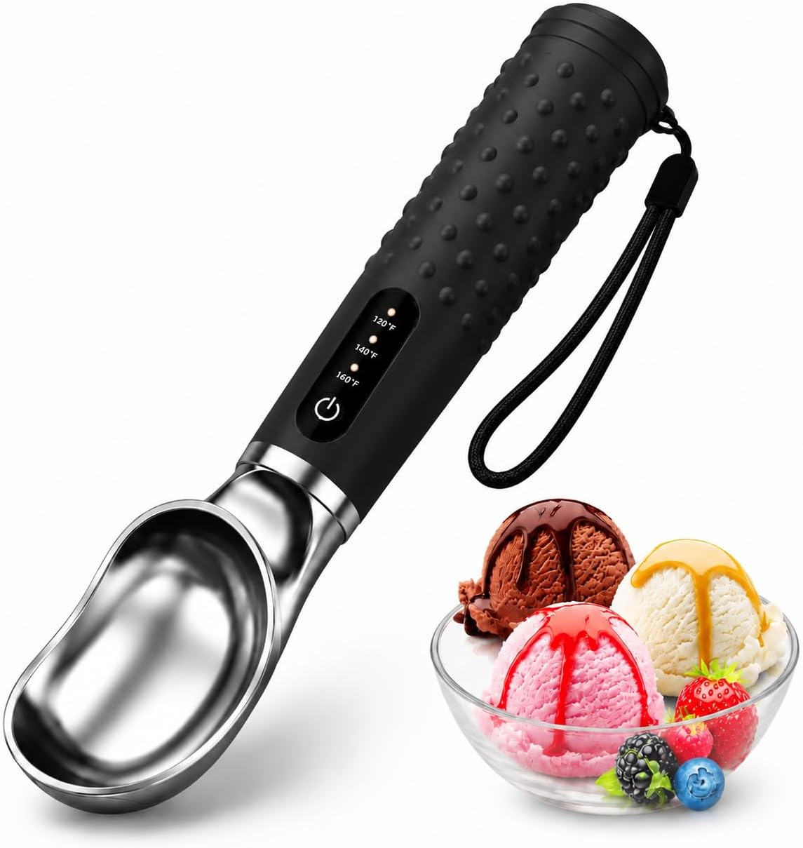 Heated Ice Cream Scoop, 3-Level Heat Rechargeable Scoop for Hard Ice Cream