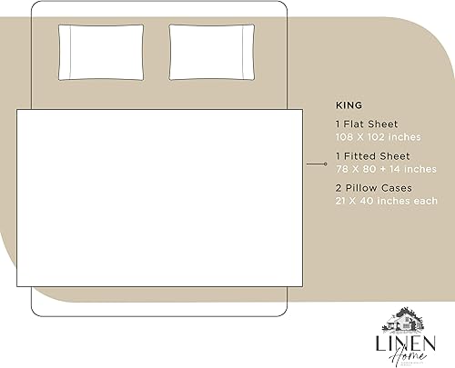 Miniatura 6 de Linen Home Juego de sábanas 100% de percal de algodón, fresco, ligero, sólido, king, 4 piezas, 1 sábana encimera, 1 sábana ajustable, bolsillos