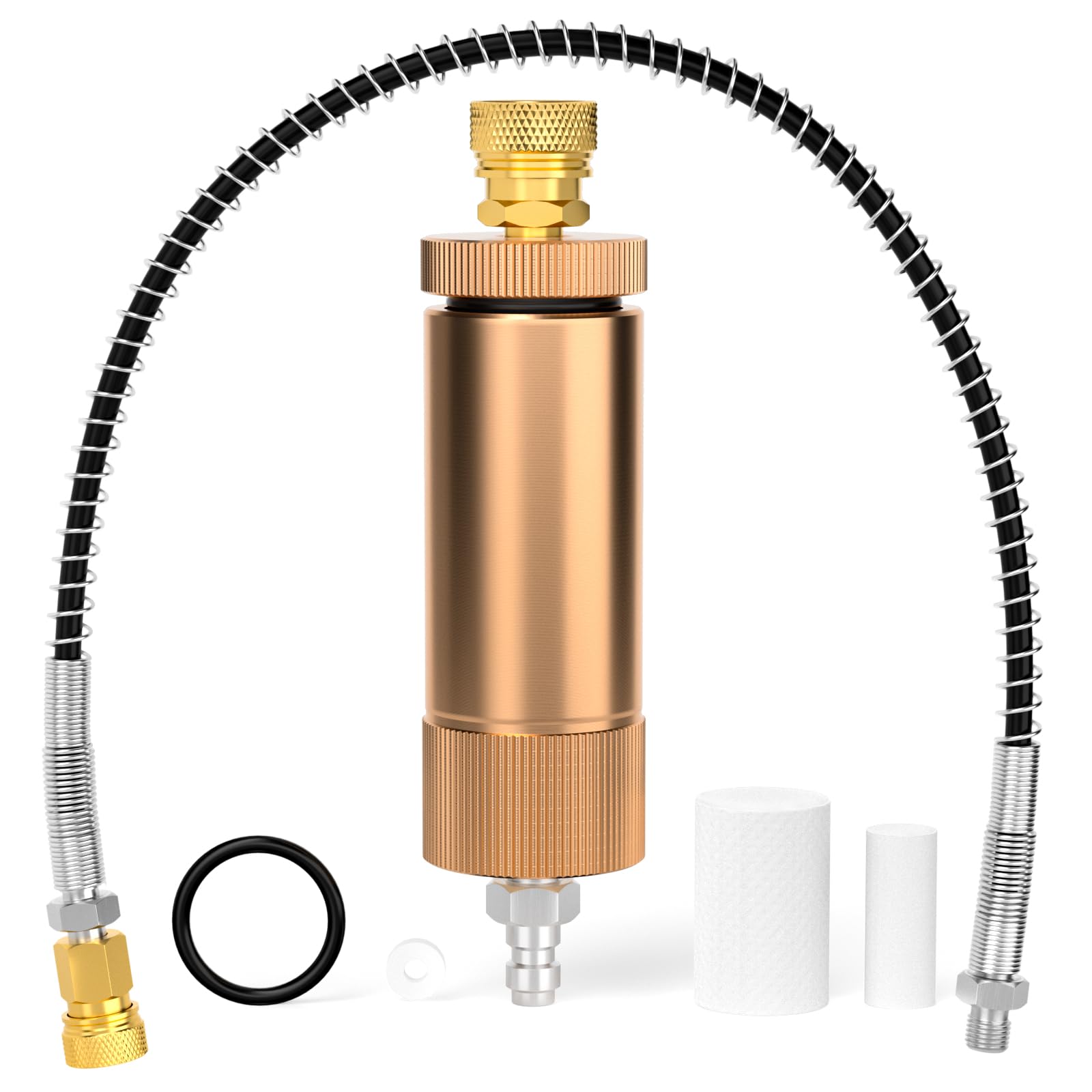 MEANLIN MEASURE 30Mpa Water-Oil Separator With 20 inch Spring Flexible Hose and 8MM & M10 Fast Connecting Internal Thread Mother Head For High Pressure Air Compressor Pump Yellow