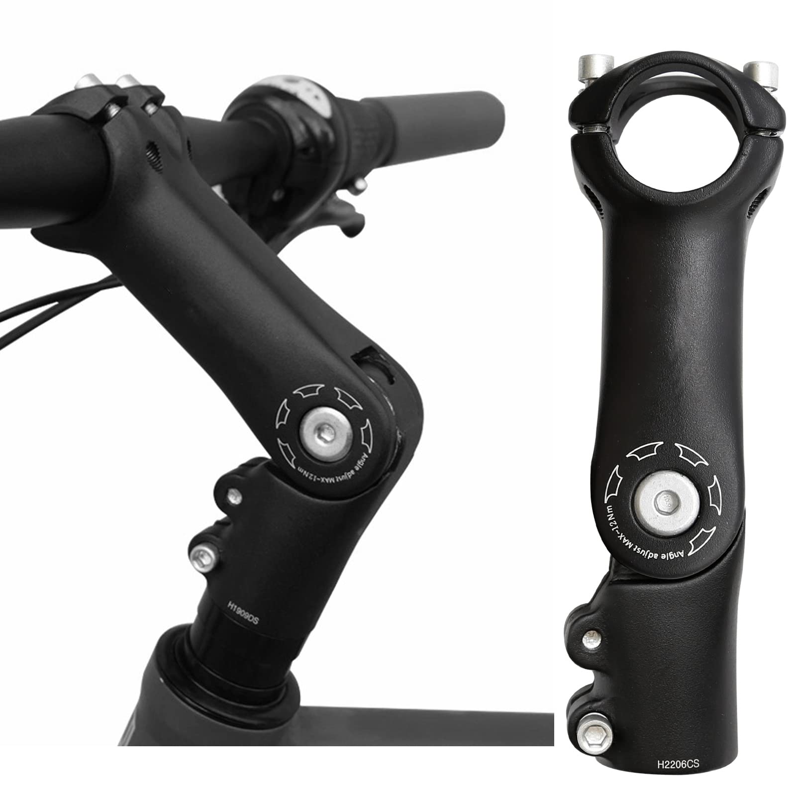 28.6mm x 31.8mm Adjustable Bicycle Handlebar Stem, 90mm/110mm, 0-90 Degree Rise, Short Stem for E Bike