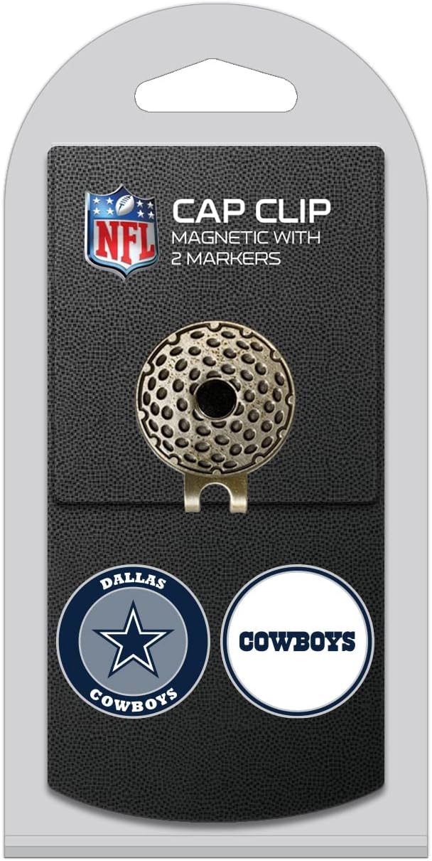 NFL Golf Cap Clip with 2 Removable Double-Sided Enamel Magnetic Ball Markers, Attaches Easily to Hats