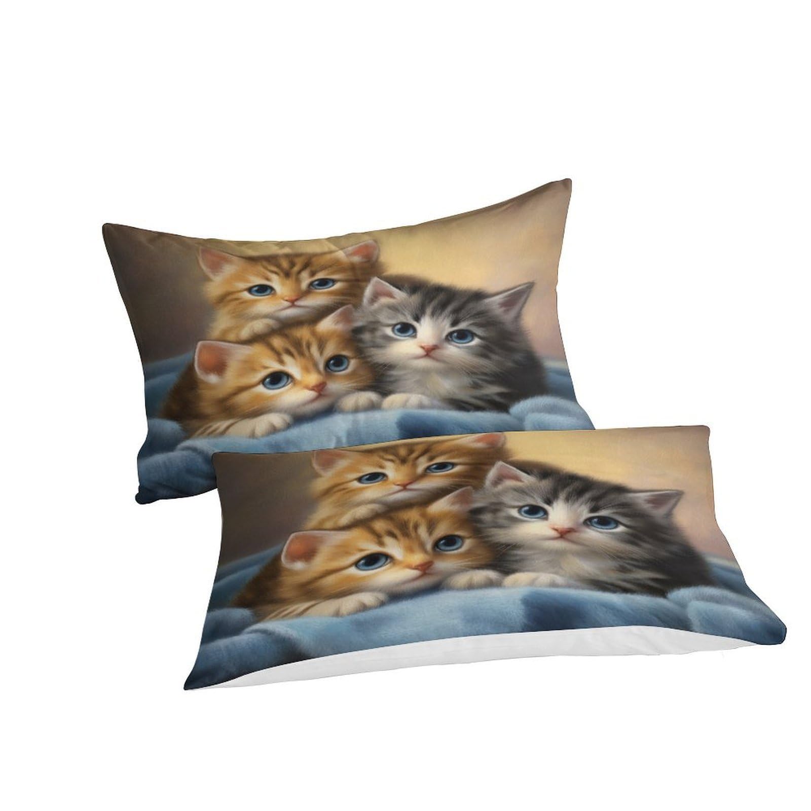 Nettes Kätzchens 3-teiliges Reines Polyester Digitale Malerei Stil Bettbezug, Versteckter Reißverschluss, Krippenbettwäsche, Babysicher & Pflegeleicht King（220x240cm）