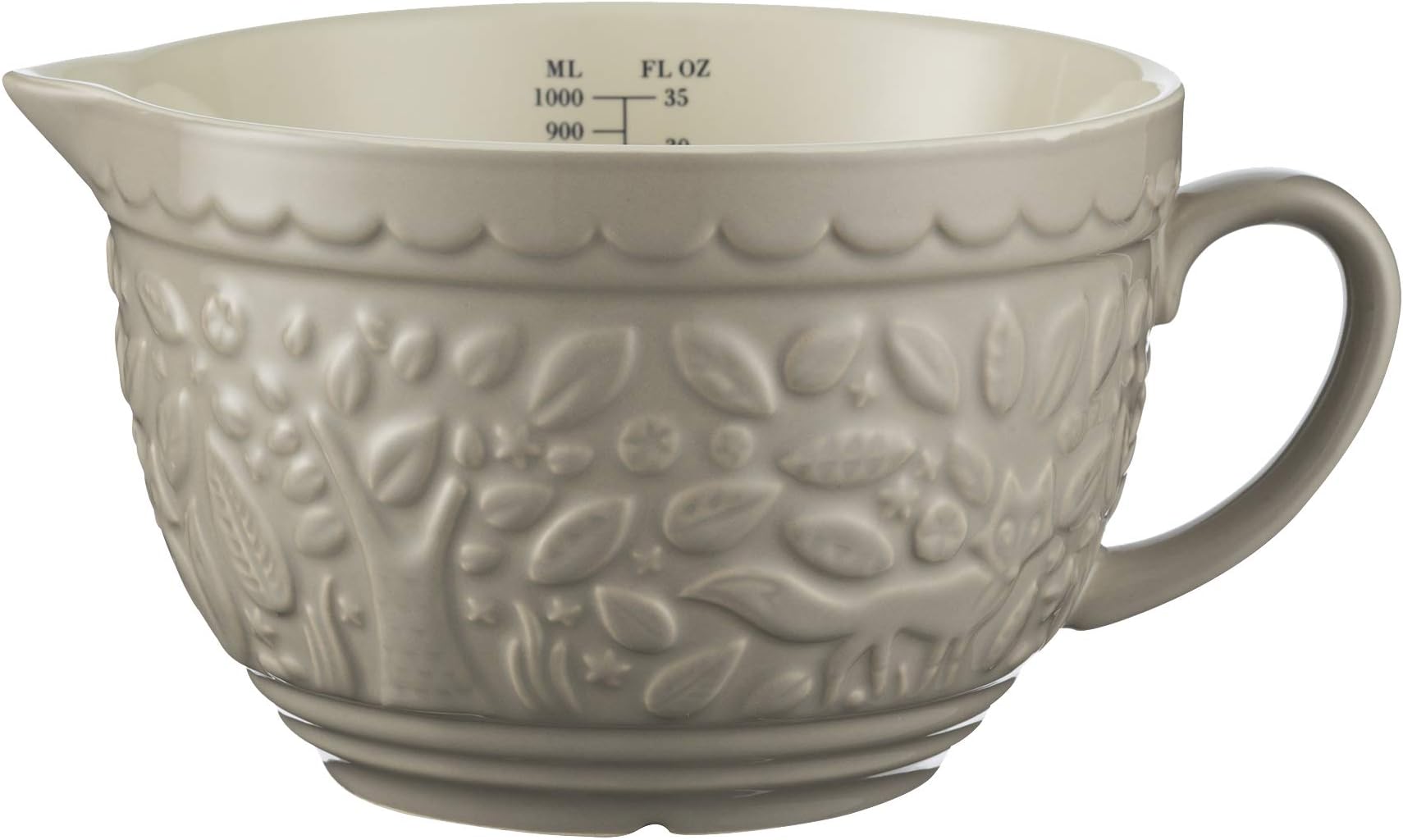 in The Forest Fox Measuring Jug 1 Litre | Stone Grey Stoneware Jug with Handle & Spout, Embossed Woodland Design