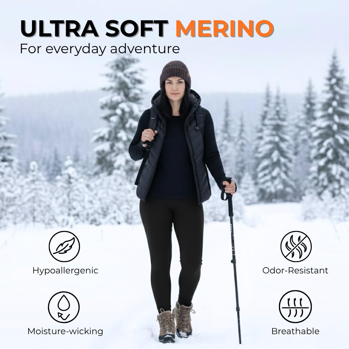 menique Leggings termici da donna in 100% merino, 250 g/m², spessi e caldi, a vita alta, controllo della pancia, termici invernali da donna per allenamento, escursionismo, yoga e uso quotidiano
