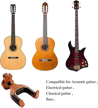 Neboic Guitar Wall Mount, Auto Lock Guitar Wall Hanger, Hard Wood Base in Guitar Shape Guitar Hook, Guitar Holder for Acoustic, Electric, Classical, Bass Guitars, Guitar Accessories