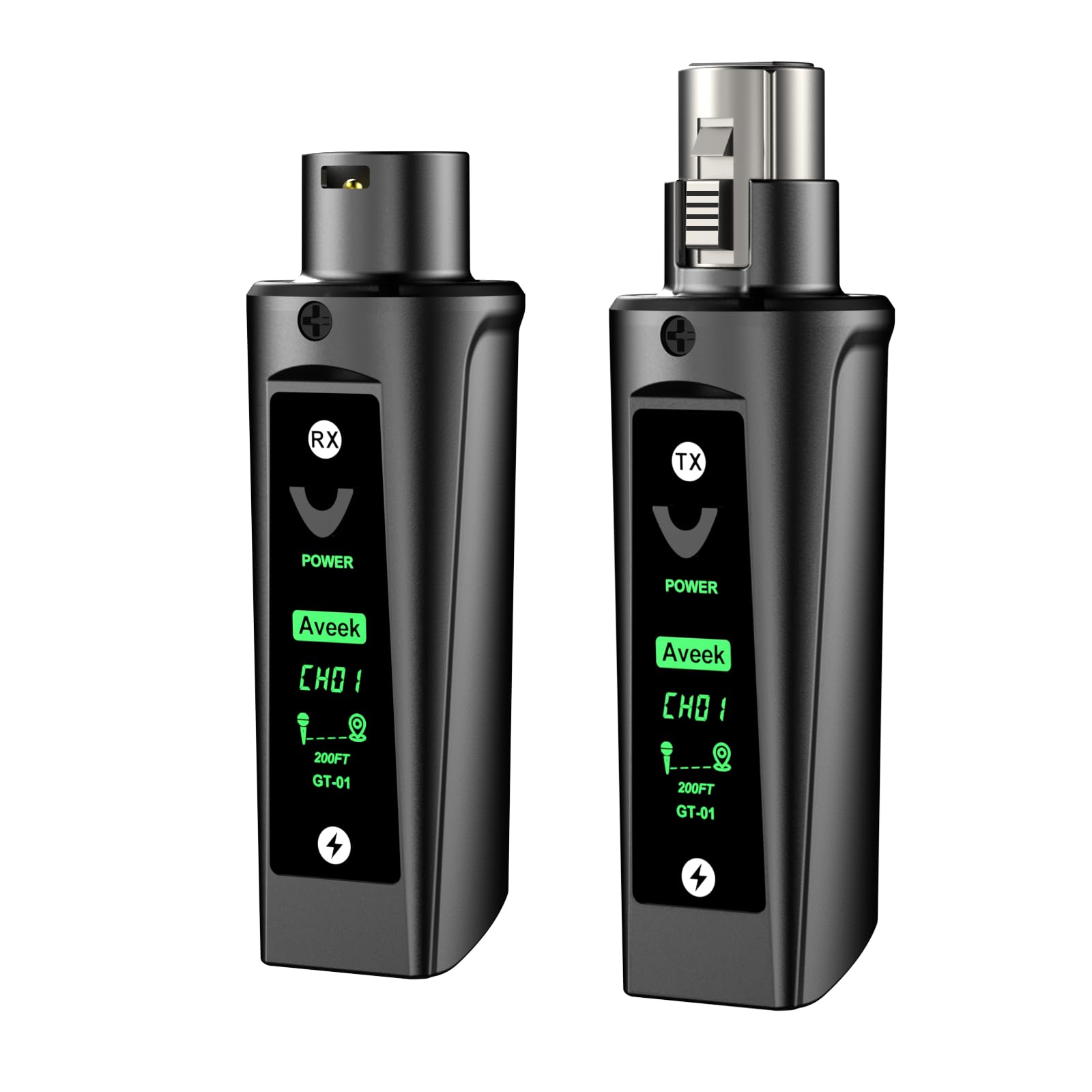 Aveek Sistema Wireless Trasmettitore e Ricevitore XLR per Microfono Dinamico, Portata 80 m | <0.2 ms Latenza, Segnale Stabile, 20h Batteria, Auto Pairing, Mic Wireless Adattatore per Mixer PA Live