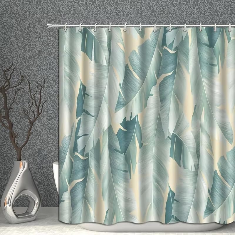 Rideau de douche feuilles de bananier 110x190 cm polyester avec crochets