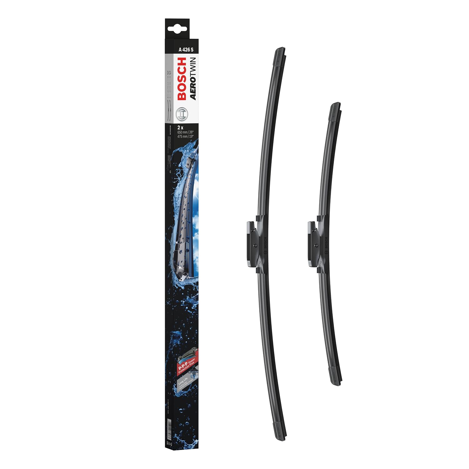 Bosch Balais d'Essuie–Glace Plats Aerotwin A426S, Longueur: 650mm/475mm – 1 Paire de Balais avant
