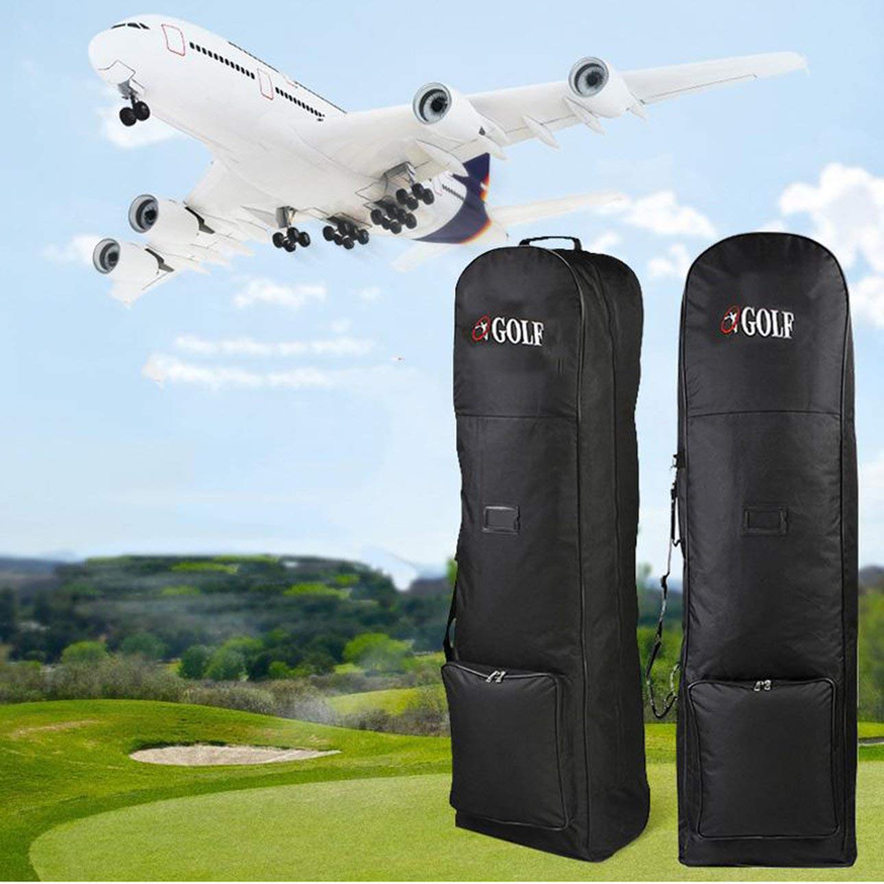 Housse de Protection de Voyage pour Sac de Golf Rembourré avec Roues en Nylon