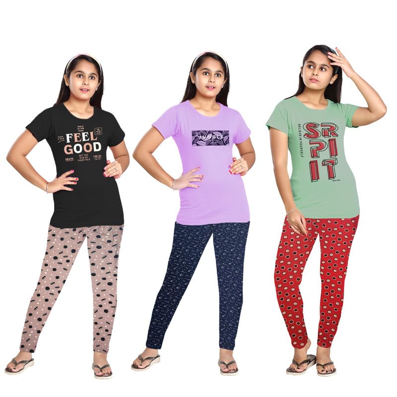 TW TEE WEAVERS Girls Pajama Sets with 2 Side Pockets(Pack of 3)