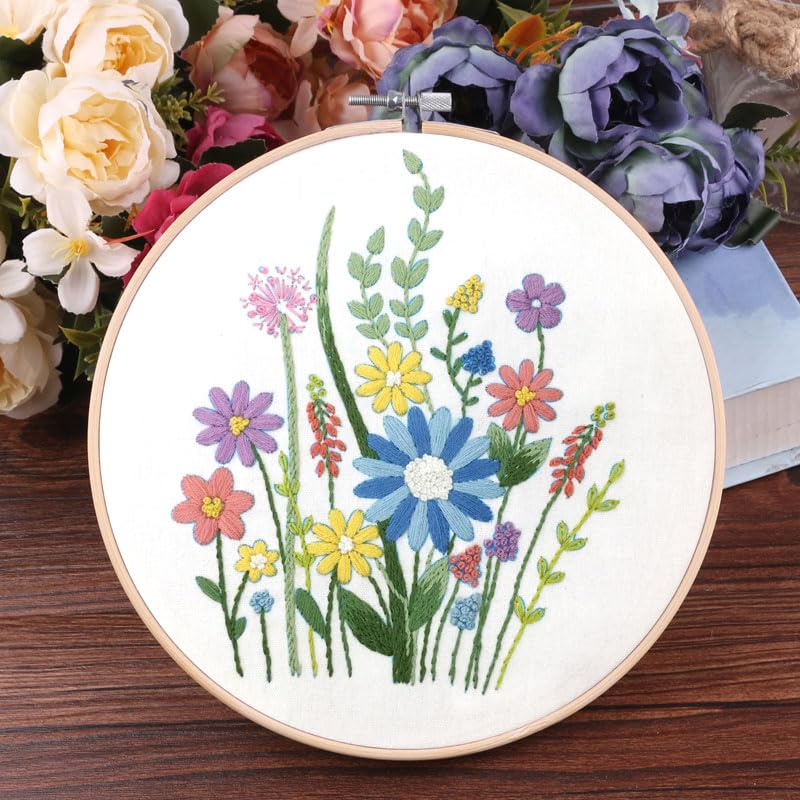 Image of CBBGGR 4 Sets Embroidery Kit for Beginners ,Color Threads Needle Kit,Learning DIY Kit with Easy Instruction Video,Hand Embroidery Kit Includes Hoop