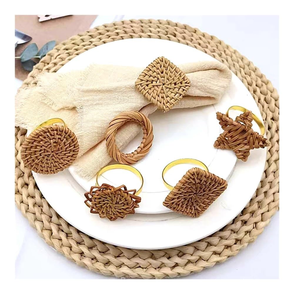 6 portatovaglioli in rattan, realizzati a mano, per Natale, matrimoni, cene, riunioni di famiglia, decorazioni da tavolo (GZ196-6 pezzi)