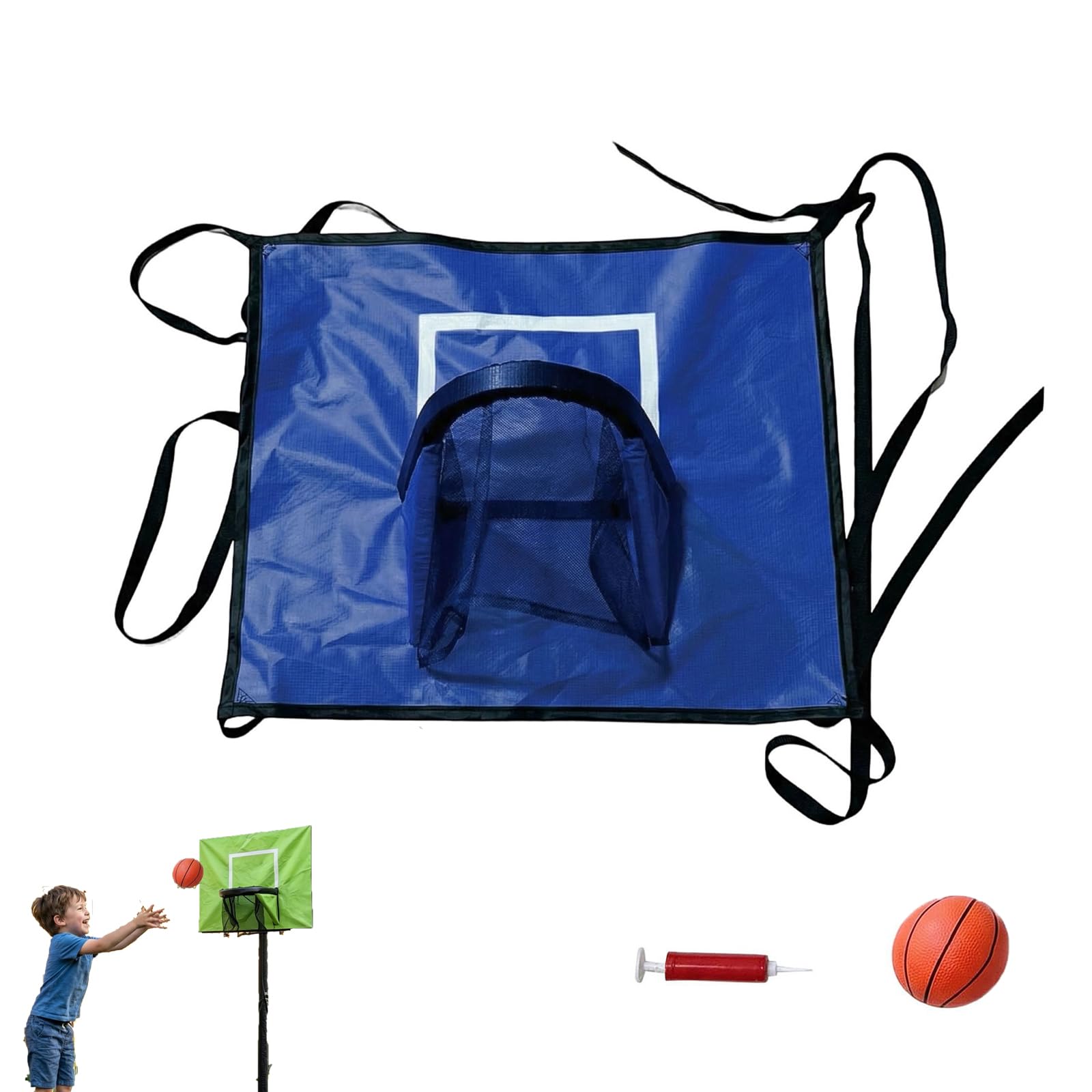 Basketball Hoop Set for Trampoline, Sports Game Backyard Fun, Lightweight PVC Backboard Trampoline Accessories with Pump and Ball for Dunking, Training, Outdoor (Blue)