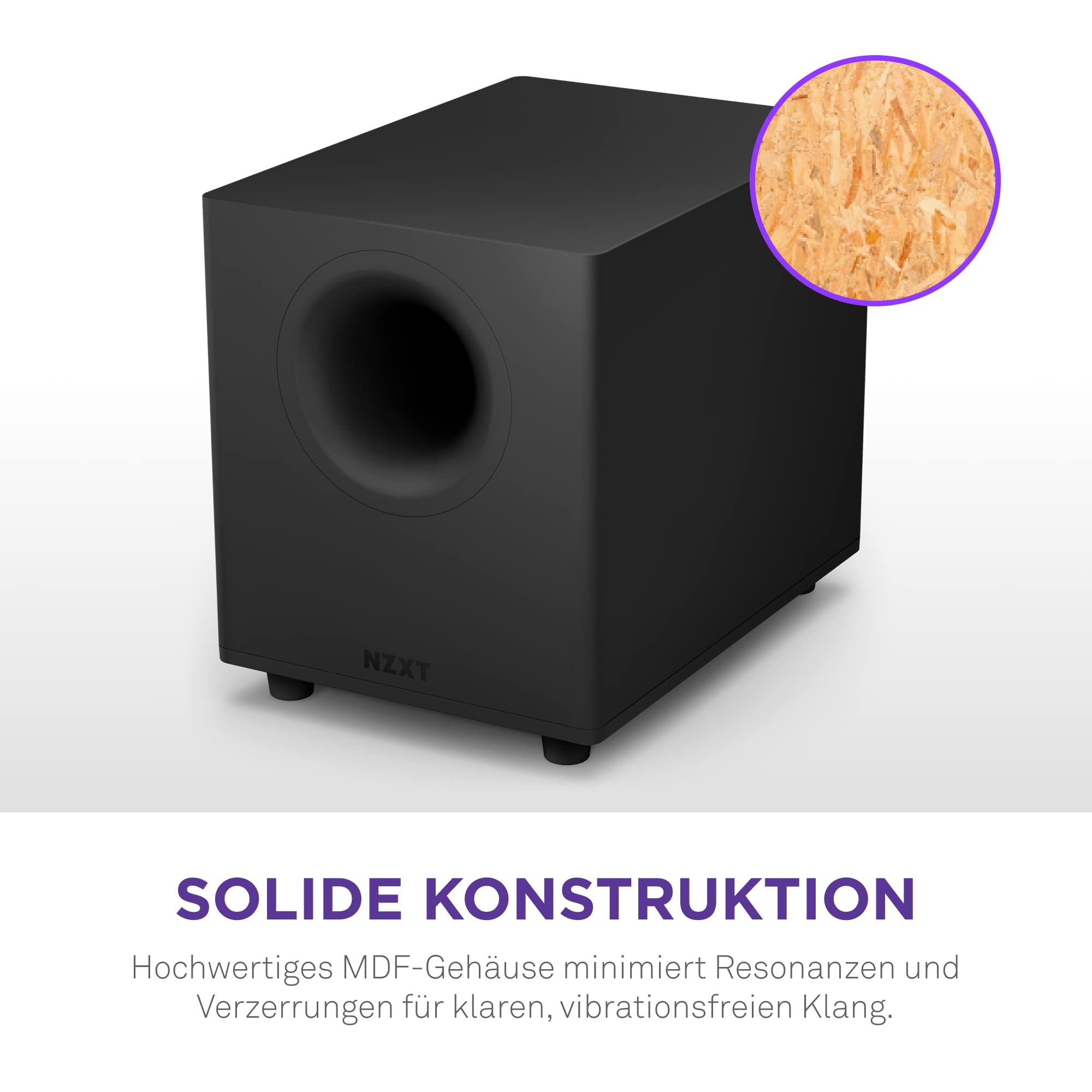 NZXT Relay PC-Gaming-Desktop-Subwoofer – AP-SUB80-EU - 140 Watt – Tiefer, kraftvoller Bass – Nach unten abstrahlender 6,5“-Treiber – Drehregler für Crossover und Phase – Schwarz