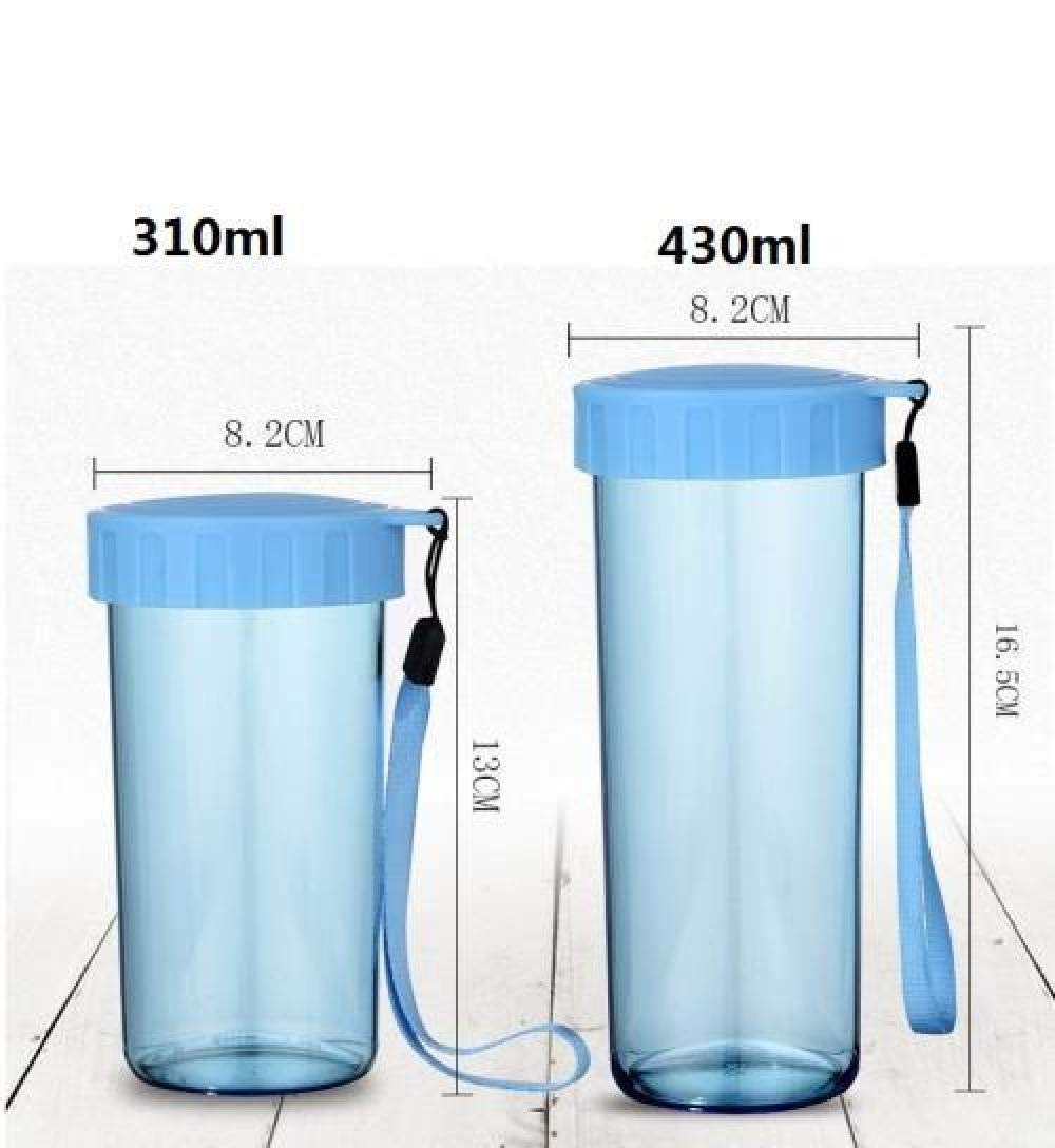 Botella de agua deportiva anticaídas de 310 ml vaso de plástico con tapa portátil simple transparente taza de mano estudiante, color: azul (Color: azul)