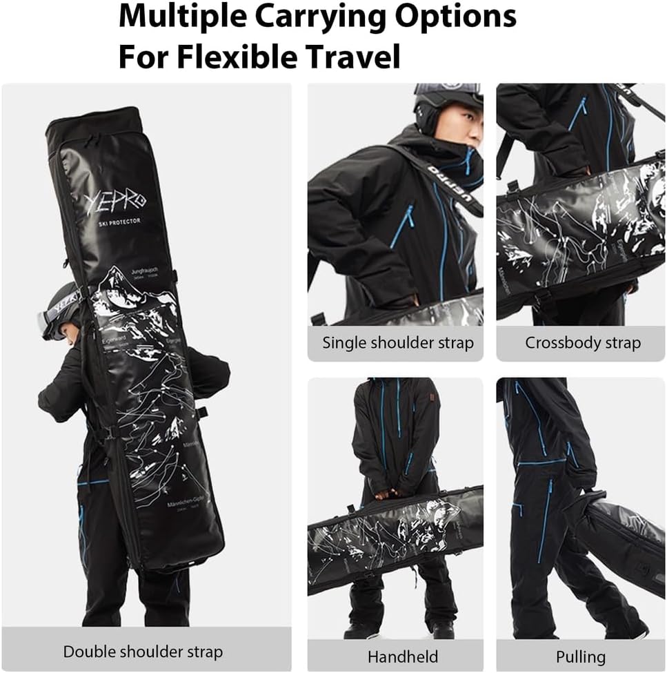 Snowboard Bag with Wheels, Rolling Double Ski Bags, Extendable Fits Boards Or 2 Sets, Helmet, Jacket & Boots for Air Travel and Road Trips