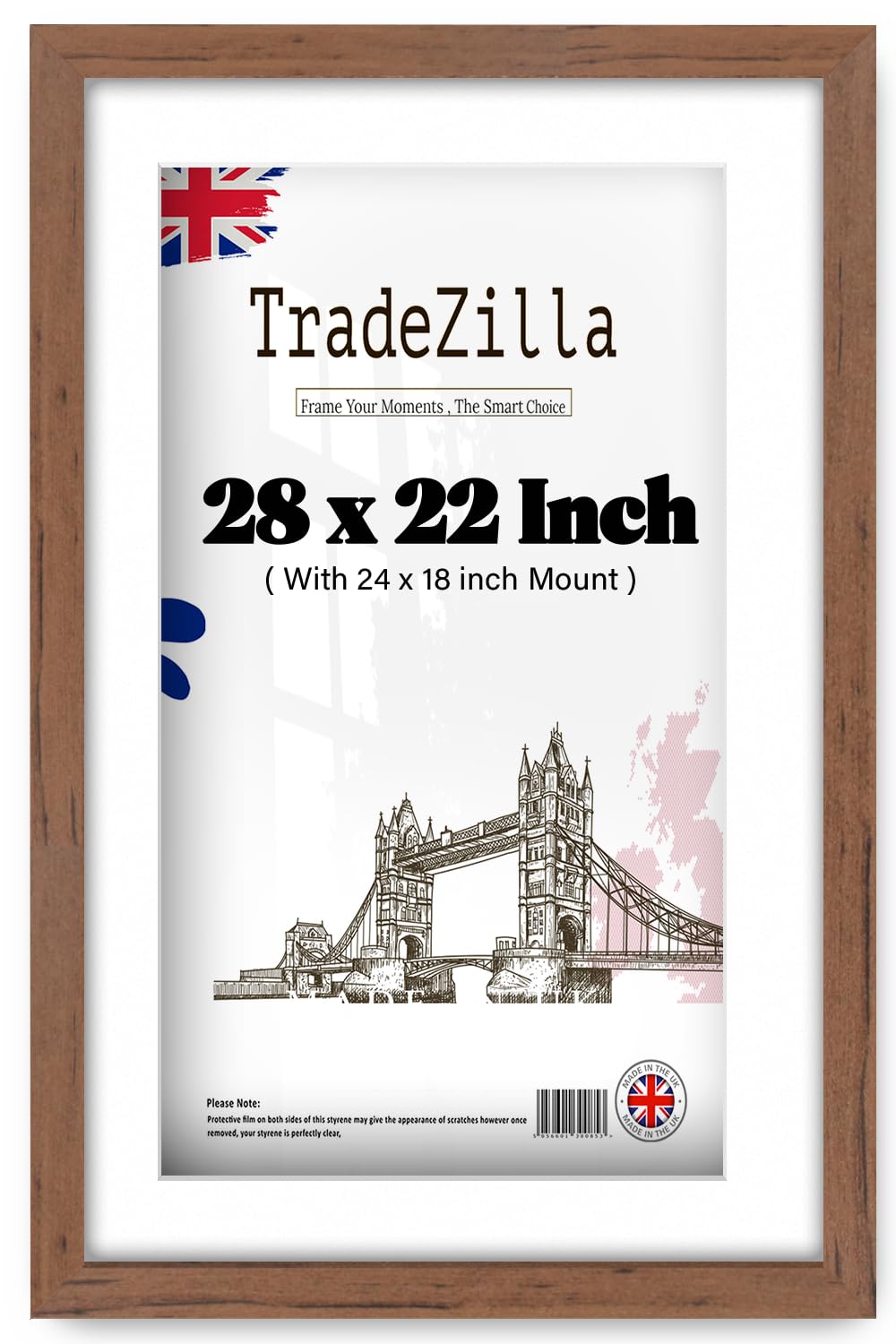 Tradezilla Walnut Amazing ® | Large Picture Frame (71.12 X 55.88 Cm) Photo Frame With 60.96 X 45.72 Cm White Mount | 28 X 22 For Wall Poster 711.2 X 558.8 Mm [ ]