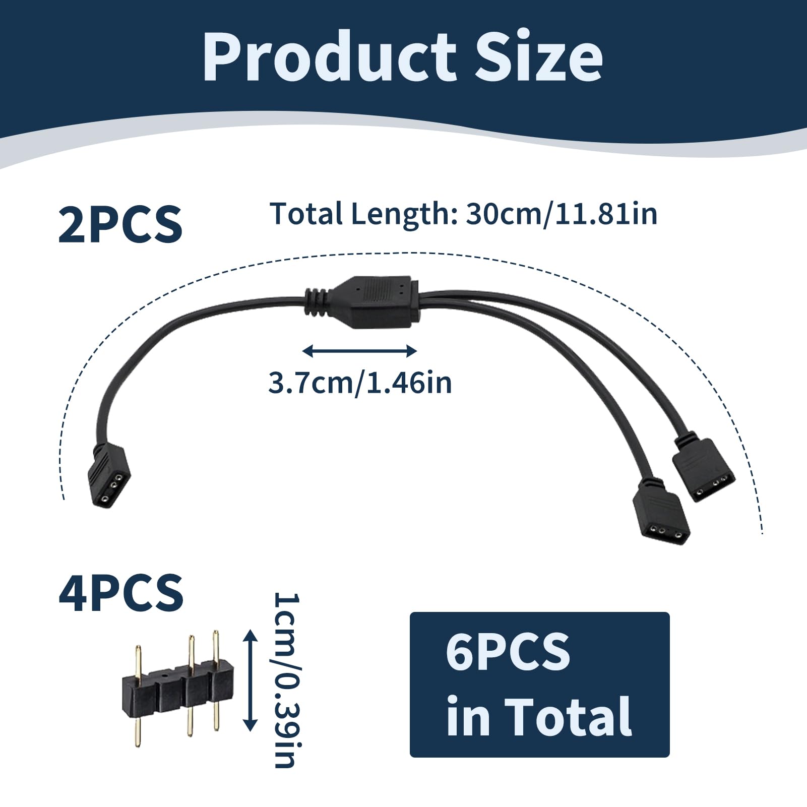 2 Pièces Câble Répartiteur ARGB 1 vers 2, Splitter ARGB 1 à 2, Synchronisation LED ARGB pour Ventilateurs PC et Châssis d'Ordinateur, Connecteur 3 Broches 5V, Compatible avec ASUS MSI ASRock Hubs ARGB