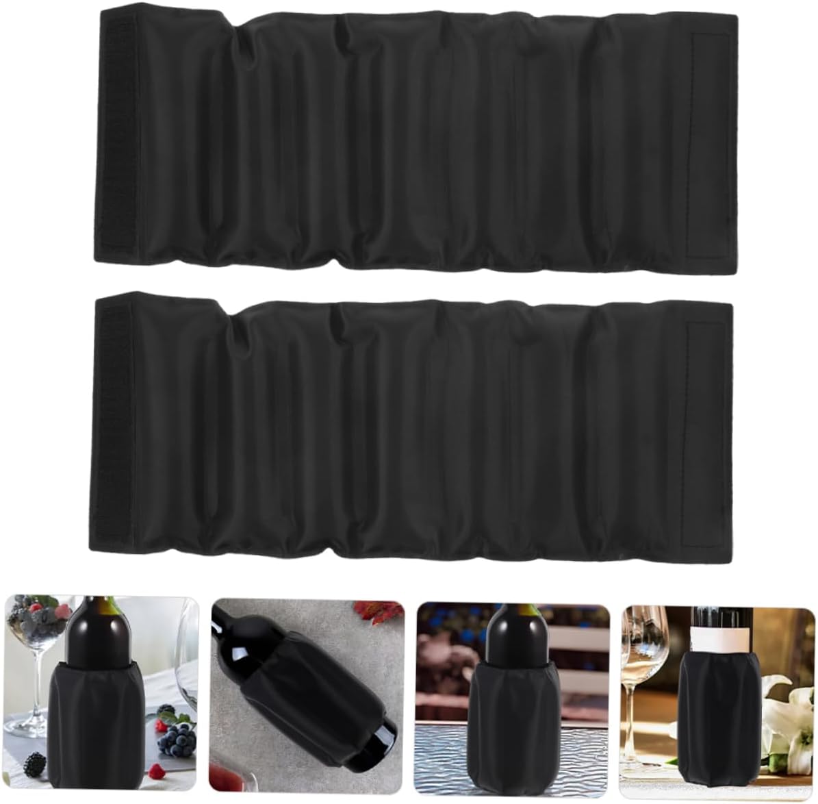 BESTYASH 2Pcs Reusable Gel Wine Bottle Cooler Sleeve Black Insulated Wine Chiller Sleeve for Beer and Bottles Efficient Temperature Control Polyester Cloth Ice Pack for Outdoor and Indoor