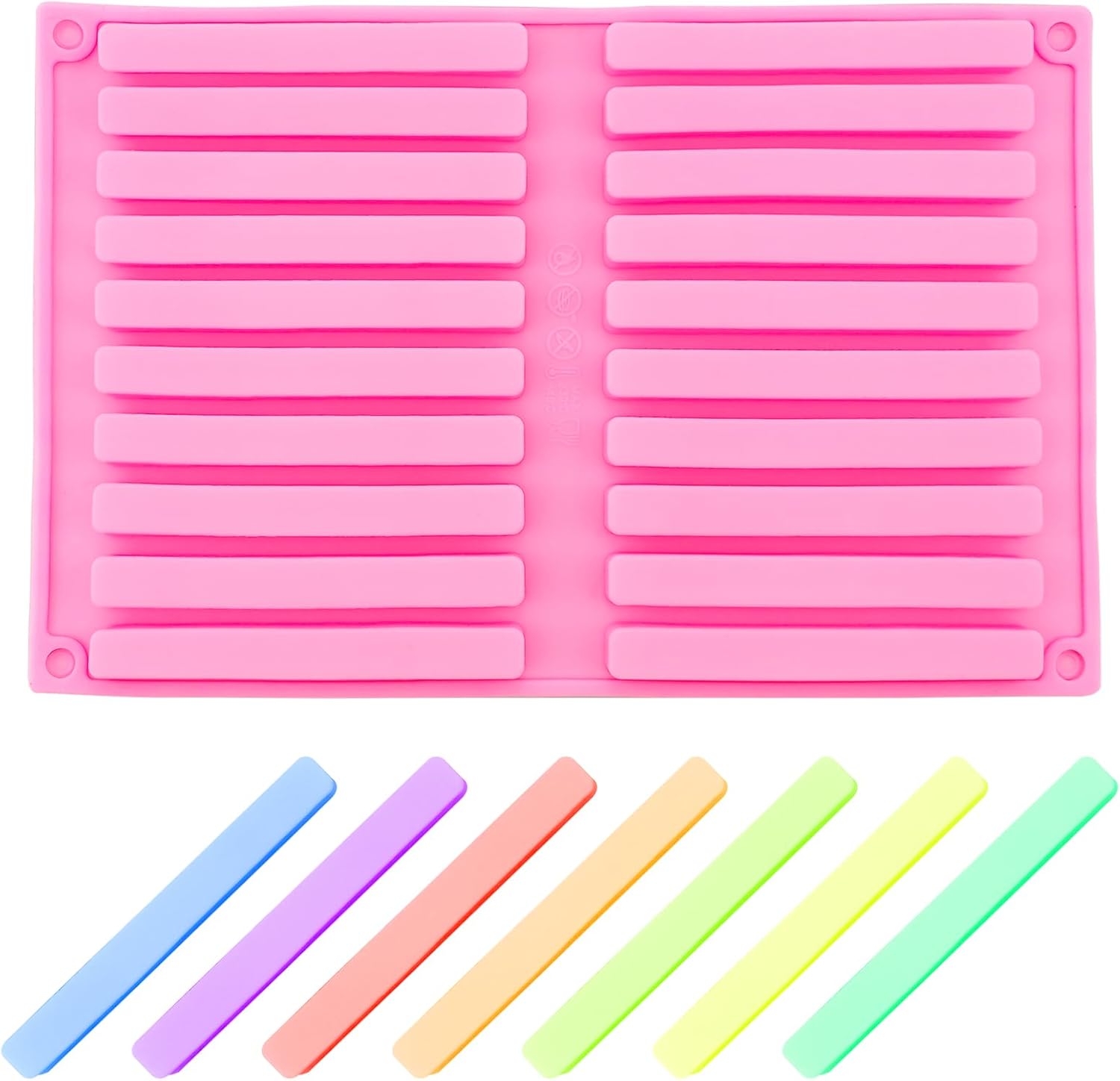 Chocolate Rod Stick Silicone Strip Mold Pack of 20 Bars Strips Biscuit Candy Mold for Cookie Candy Crayon Candle Soap Ice Cube Tray