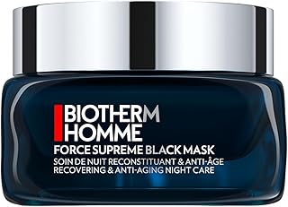 Biotherm Homme Force Supreme Black Mask, Recovering & Anti-Aging Night Mask for Men with Dark Cultivated Algae and Blue Algae, Plumps and Energizes the Skin, Smoothes Wrinkles Overnight, 1.7 Fl. Oz.